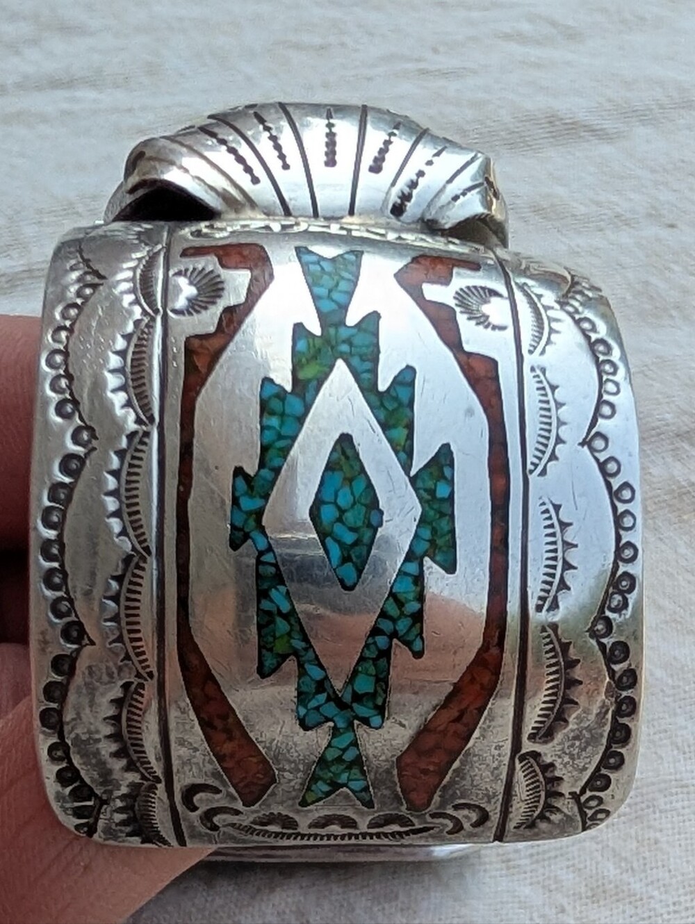 Vintage Sterling Turquoise Southwest Watch Band JeromeFranklin Navajo